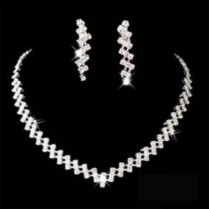 Silver Color Rhinestone Crystal Bridal Jewelry Set Earrings Necklace Wedding Geometric Elegant Romantic Bridesmaid Jewelry Sets 4
