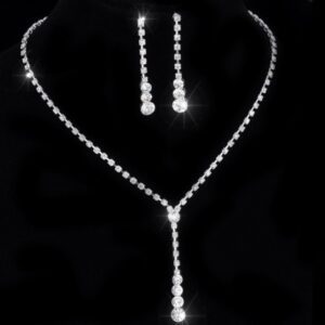 Silver Color Rhinestone Crystal Bridal Jewelry Set Earrings Necklace Wedding Geometric Elegant Romantic Bridesmaid Jewelry Sets 4.jpg 640x640 4