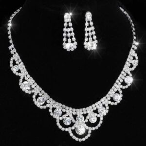 Silver Color Rhinestone Crystal Bridal Jewelry Set Earrings Necklace Wedding Geometric Elegant Romantic Bridesmaid Jewelry Sets 5.jpg 640x640 5