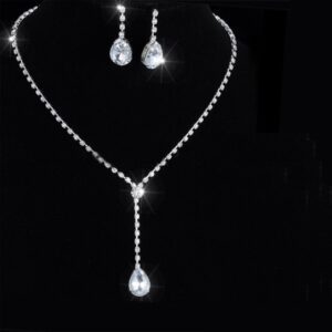 Silver Color Rhinestone Crystal Bridal Jewelry Set Earrings Necklace Wedding Geometric Elegant Romantic Bridesmaid Jewelry Sets 6.jpg 640x640 6