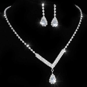 Silver Color Rhinestone Crystal Bridal Jewelry Set Earrings Necklace Wedding Geometric Elegant Romantic Bridesmaid Jewelry Sets 7.jpg 640x640 7