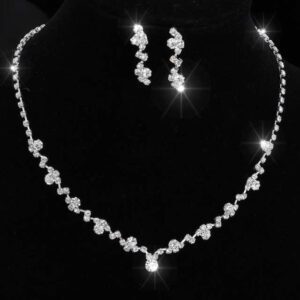 Silver Color Rhinestone Crystal Bridal Jewelry Set Earrings Necklace Wedding Geometric Elegant Romantic Bridesmaid Jewelry Sets 8.jpg 640x640 8