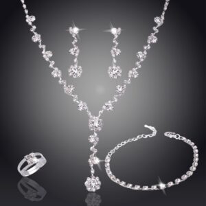 Silver Color Rhinestone Crystal Bridal Jewelry Set Earrings Necklace Wedding Geometric Elegant Romantic Bridesmaid Jewelry Sets.jpg 640x640