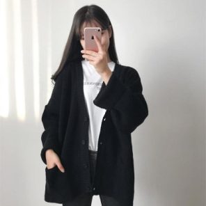 Simple Casual Oversized Sweater Women Loose V Neck Slim Knit Sweater Woman Autumn and Winter Korean jpg x