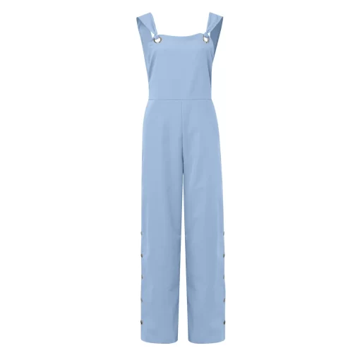 Sleeveless Women s Summer Jumpsuit Twisted Knot Cotton Linen Overalls Pants Backless Button Down Loose Long 3