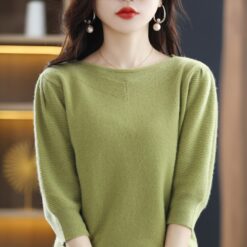 Spring And Autumn New Women s Seven Point Short Sleeved T Shirt Round Neck Knitted Pullover 1.jpg 640x640 1