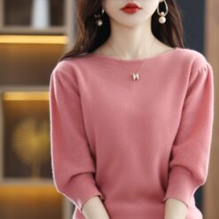 Spring And Autumn New Women s Seven Point Short Sleeved T Shirt Round Neck Knitted Pullover 2.jpg 640x640 2