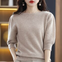 Spring And Autumn New Women s Seven Point Short Sleeved T Shirt Round Neck Knitted Pullover 8.jpg 640x640 8