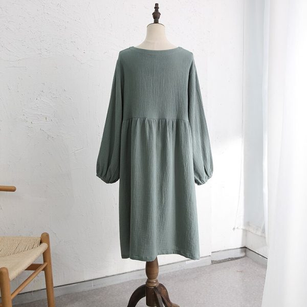 Spring Autumn 100 Cotton Women S Dress Sexy V Neck Long Sleeve Chic And Elegant Woman 2