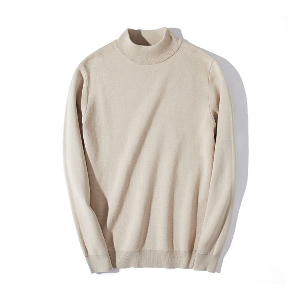 Spring Autumn Men Sweater Solid Color Pullovers Mock Neck Thin Fashion Knitted Pullovers 1