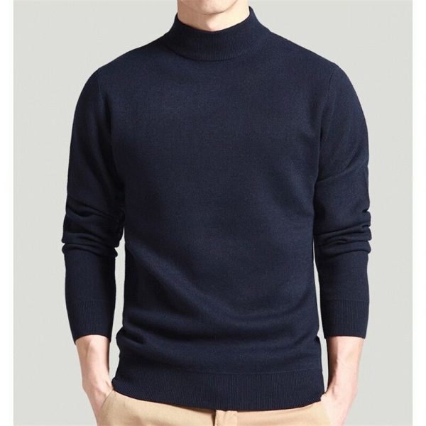 Spring Autumn Men Sweater Solid Color Pullovers Mock Neck Thin Fashion Knitted Pullovers 2