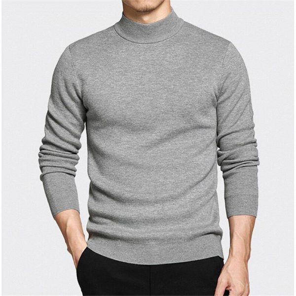 Spring Autumn Men Sweater Solid Color Pullovers Mock Neck Thin Fashion Knitted Pullovers 3