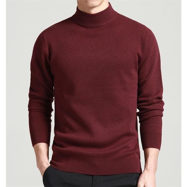 Spring Autumn Men Sweater Solid Color Pullovers Mock Neck Thin Fashion Knitted Pullovers 4