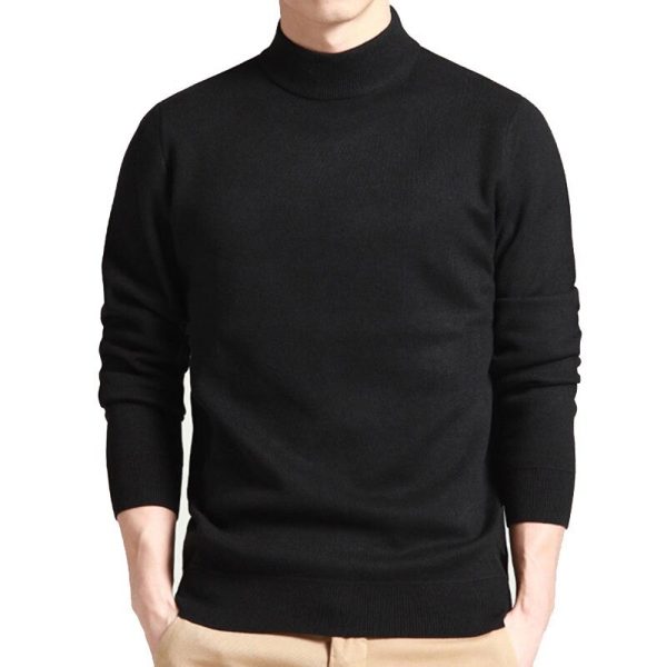 Spring Autumn Men Sweater Solid Color Pullovers Mock Neck Thin Fashion Knitted Pullovers 5