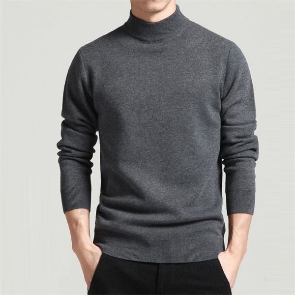 Spring Autumn Men Sweater Solid Color Pullovers Mock Neck Thin Fashion Knitted Pullovers