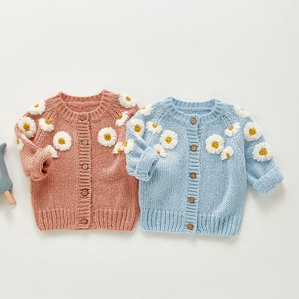Spring Baby Girls Embroider Cardigan Coat Clothing Autumn Baby Girls Long Sleeve Printing Knit Coat Children 1
