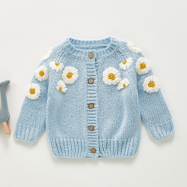 Spring Baby Girls Embroider Cardigan Coat Clothing Autumn Baby Girls Long Sleeve Printing Knit Coat Children 3