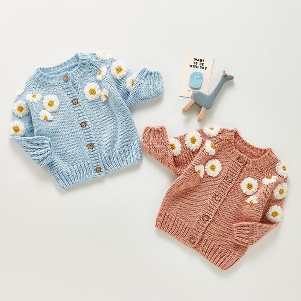 Spring Baby Girls Embroider Cardigan Coat Clothing Autumn Baby Girls Long Sleeve Printing Knit Coat Children