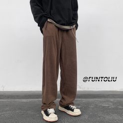 Spring Brown Black Corduroy Pants Men Fashion Retro Casual Pants Men Streetwear Loose Hip Hop Straight