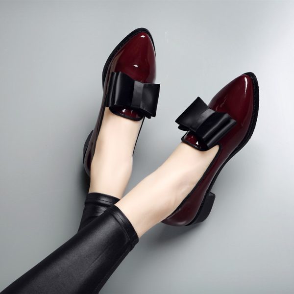 Spring Flats Women Shoes Bowtie Loafers Patent Leather Women s Low Heels Slip On Footwear Female 3