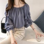 Spring Korean Fashion Pile Up Sleeves Loose Blouses