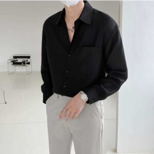 Spring New Senior Long Sleeve Button Down Shirts for Men Korean Fashion Loose Drape Solid Color 1.jpg 640x640 1