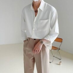 Spring New Senior Long Sleeve Button Down Shirts for Men Korean Fashion Loose Drape Solid Color.jpg 640x640