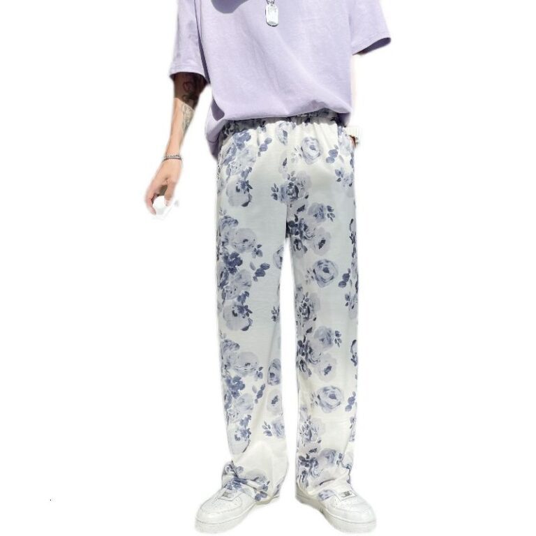 Spring Summer Flower Pants Men s Fashion Printed Casual Pants Men Streetwear Loose Hip hop Straight 5