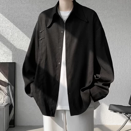 Spring Summer High Quality Solid Long Sleeve Shirts Man 2024 Casual Oversize Blouse Male Fashion Simple 2