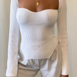 Square Collar Long Sleeve Woman Sweaters Knitted Pullover