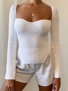 Square Collar Long Sleeve Woman Sweaters Knitted Pullover Women Spring Autumn Sweater Winter Tops For Women