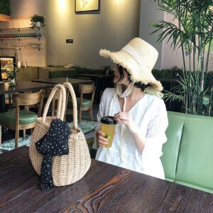 Straw Bags for Women Summer Hand Woven Rattan Bag Handmade Woven Purse Wicker Beach Bag