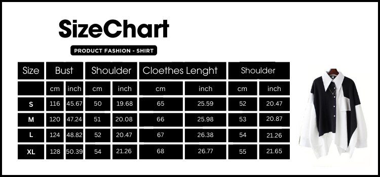 Streetwear Two-piece Suit Shirt Size Chart