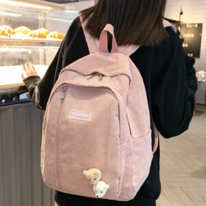 Stripe Cute Corduroy Woman Backpack Schoolbag For Teenage Girls Boys Luxury Harajuku Female Fashion Bag Student 1