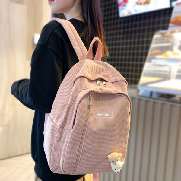 Stripe Cute Corduroy Woman Backpack Schoolbag For Teenage Girls Boys Luxury Harajuku Female Fashion Bag Student 2