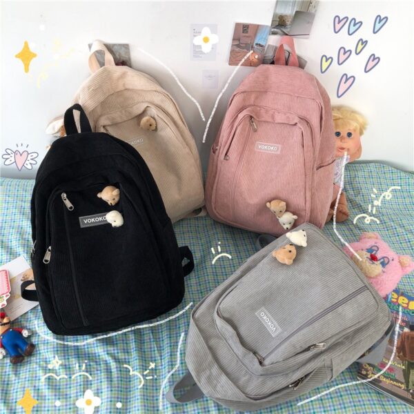 Stripe Cute Corduroy Woman Backpack Schoolbag For Teenage Girls Boys Luxury Harajuku Female Fashion Bag Student 4