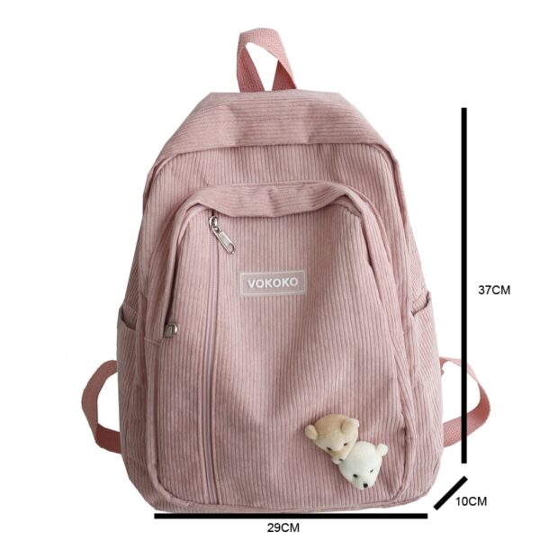 Stripe Cute Corduroy Woman Backpack Schoolbag For Teenage Girls Boys Luxury Harajuku Female Fashion Bag Student 5