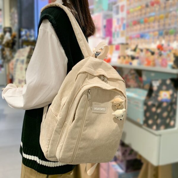 Stripe Cute Corduroy Woman Backpack Schoolbag For Teenage Girls Boys Luxury Harajuku Female Fashion Bag Student