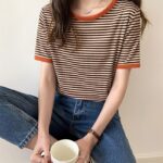 Striped Vintage Short Sleeve T Shirt Women 2022