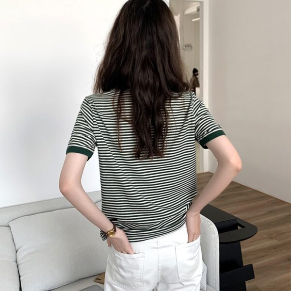 Striped Vintage Short Sleeve T Shirt Women 2022 Summer Korean Fashion T shir Soft Tops Tshirts 5