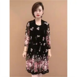 Suit Single Piece Plus Size Women Print Cardigan Jacket And Dress Mother Half Sleeves Two Piece 1