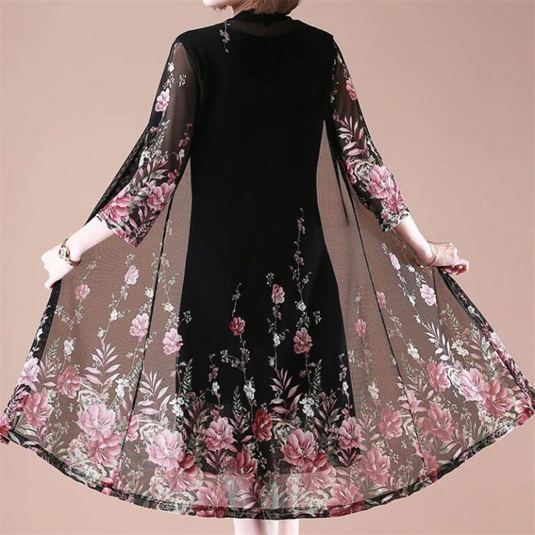 Suit Single Piece Plus Size Women Print Cardigan Jacket And Dress Mother Half Sleeves Two Piece