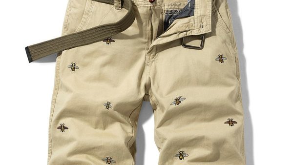 Summer Casual Shorts Men Solid Color Embroidery Pattern cargo Shorts Cotton Beach Print Shorts Men Bermuda