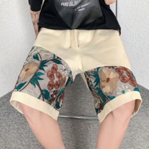 Summer Cotton Embroidery Shorts Men Fashion Casual Flower Shorts Mens Japanese Streetwear Loose Hip hop Straight 3