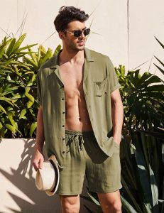 Summer Cotton Linen Shirt Set Men s Casual Outdoor 2 Piece Suit Andhome Clothes Pajamas Comfy 5