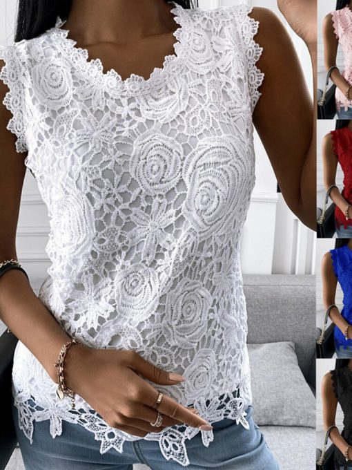 Summer Fashion Ladies Lace Jacquard Sleeveless Casual Women vintage T Shirt S 5XL Floral Vest camisole 3