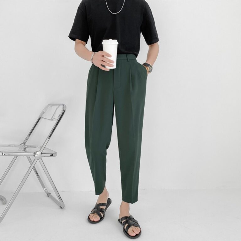 Summer Fashion Men s Pants Elastic Waist Ankle Length Casual Suit Pant Korean Style Regular Fit 1