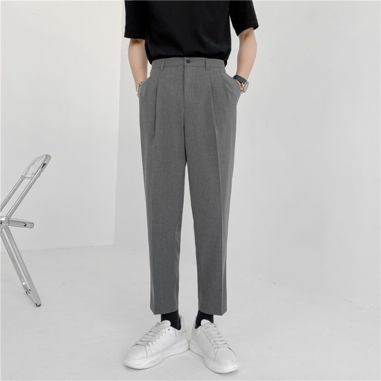 Summer Fashion Men s Pants Elastic Waist Ankle Length Casual Suit Pant Korean Style Regular Fit 2