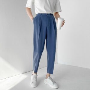 Summer Fashion Men s Pants Elastic Waist Ankle Length Casual Suit Pant Korean Style Regular Fit