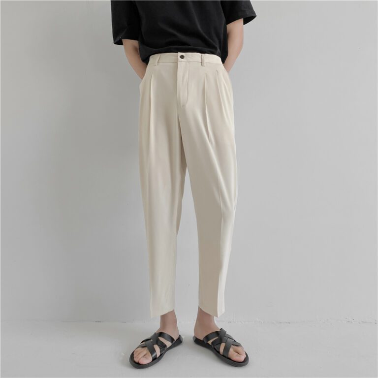 Summer Fashion Men s Pants Elastic Waist Ankle Length Casual Suit Pant Korean Style Regular Fit 4
